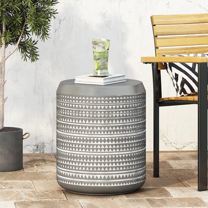 Outdoor Lightweight Concrete Side Table Durable Weather Resistant Patio Furniture for Garden Balcony and Poolside Decor