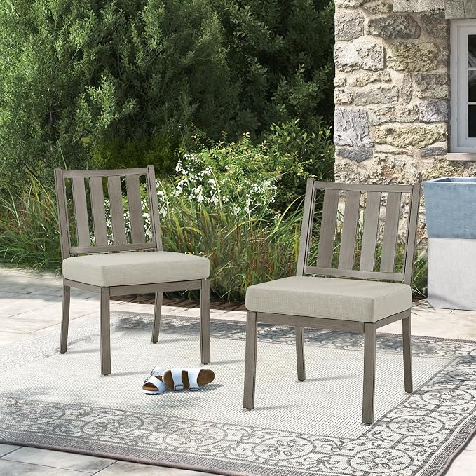PEAK HOME FURNISHINGS Outdoor Aluminum Dining Set, 60" Round Dining Table with 6 Chairs