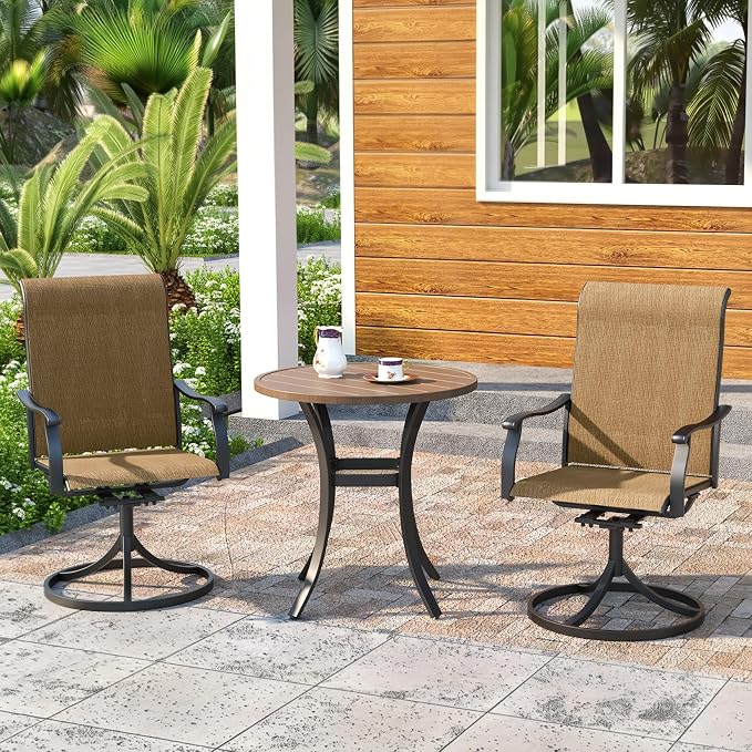 Outdoor Dining Set,27.5"x 27.5"x 28" Round Patio Table with 2pcs Swivel Chairs,Outdoor Furniture Set for Garden Backyard Lawn Poolside