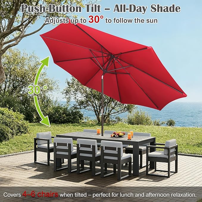 Blissun 10FT Outdoor Patio Umbrella, Outdoor Table Umbrella, Yard Umbrella, Market Umbrella with 8 Sturdy Ribs, Push Button Tilt and Crank