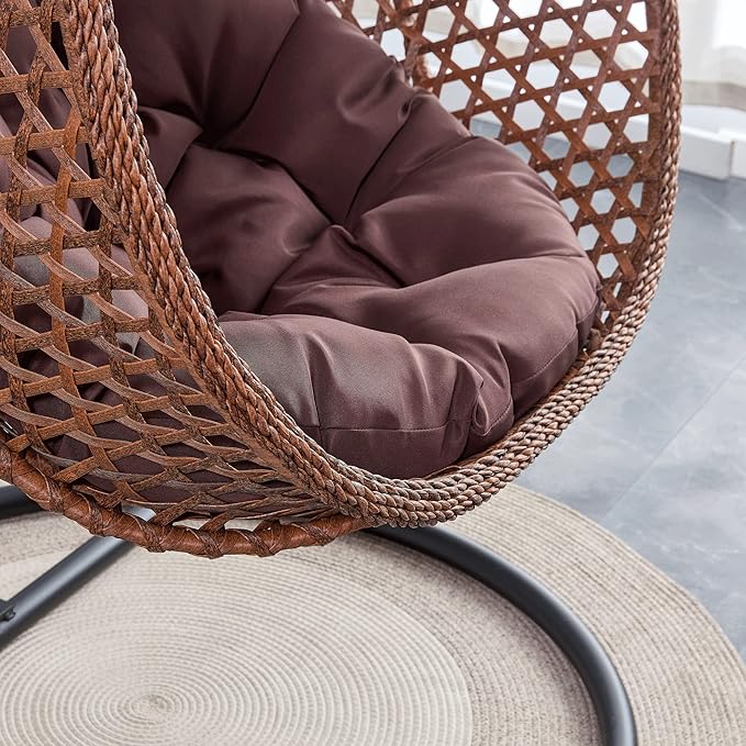 Hanging Egg Swing Chair with Stand, Rattan Wicker Hanging Egg Chair Hammock Indoor with Cushions, Swinging Chair for Bedroom Outdoor Patio Balcony Backyard Sunroom Heavy Duty 350LBS (Brown)