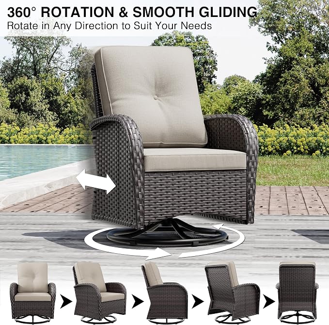 Joyside Wicker Patio Furniture Set, 6 Piece Outdoor Furniture Set with Thickened Cushions, High Back, Deep Seating, Wide Armrest, Outdoor Swivel Rocker Chairs for Porch, Deck