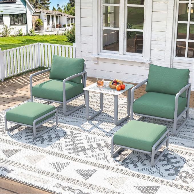 All-Weather 2-Seat Aluminum Patio Set with Ottomans, Outdoor Conversation Sofa with 6.5" Thick Olefin Cushions, Rust-Resistant for Pool, Garden, Backyard (White)