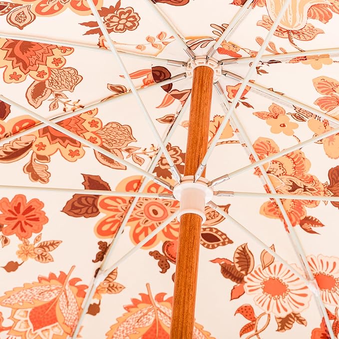 Business & Pleasure Co. Rio Umbrella Scalloped Brim For Beach, Patio or Picnic - 6' Boho Beach Umbrella, 7' Tall Wood Pole, UPF 50+