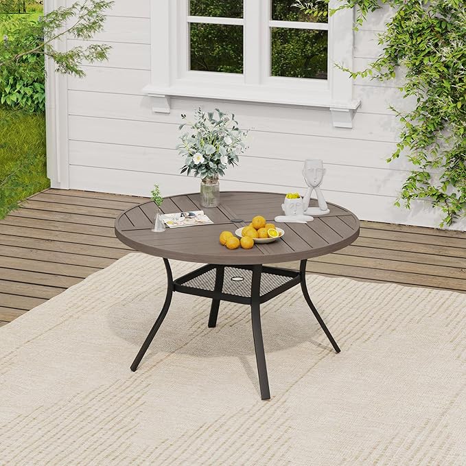 VICLLAX 5 Pieces Patio Dining Set, Patio Furniture Set of 4 Patio Swivel Dining Chairs and 40.6" Patio Spliced Round Tabletop with Storage Shelf, Grey Chairs & Antique Grey Tabletop