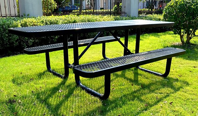 Heavy Duty ADA Outdoor Picnic Table, Expanded Metal, Wheelchair Accessible (Black, 96)