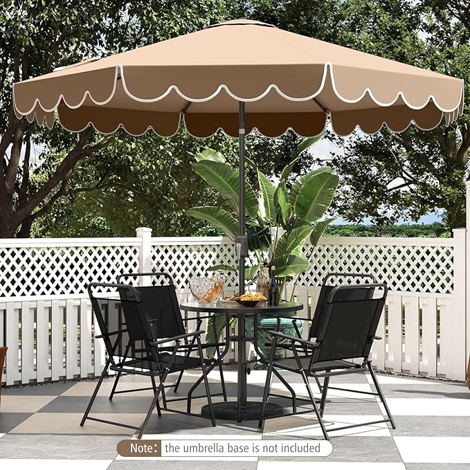 Tangkula 10 FT Patio Umbrella, 2-Tiers Scalloped Outdoor Table Market Umbrella with Tilt Adjustment, Crank, 8 Sturdy Ribs for Pool, Deck, Backyard (Coffee)