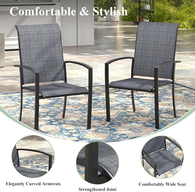 7 Pieces Outdoor Dining Set, 59.2" Rectangular Patio Table and Chairs Set with 2 Swivel Chairs & 4 Stationary Chairs for Deck Lawn Backyard, Black & Black