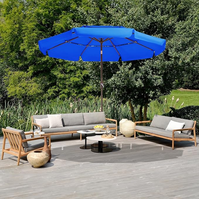 JEAREY 3 Tiers 9 FT Patio Umbrellas Outdoor Table Umbrella with Push Button Market Umbrella 8 Sturdy Ribs UV Protection Waterproof for Garden,Royal Blue