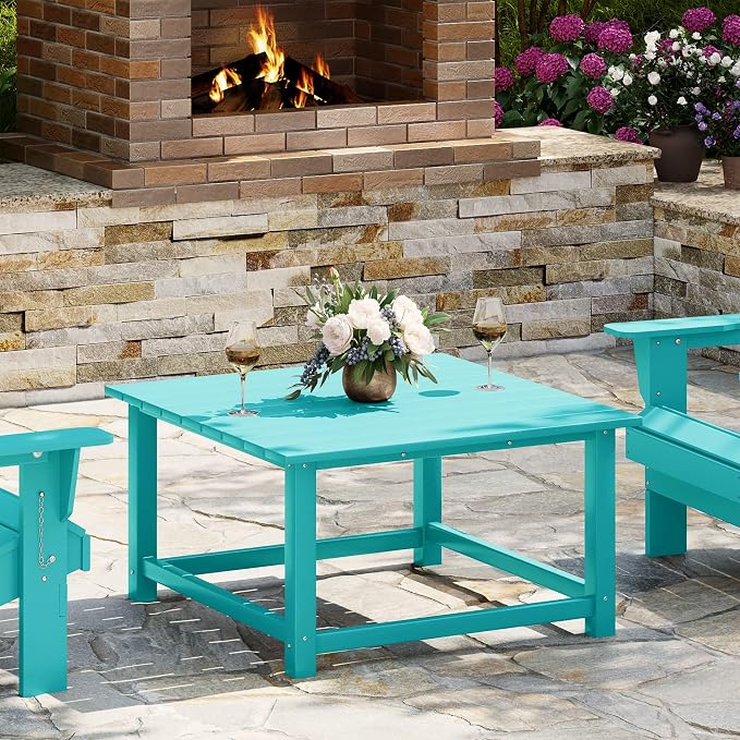WestinTrends Malibu Low Outdoor HDPE Square Patio Coffee Table, Turquoise