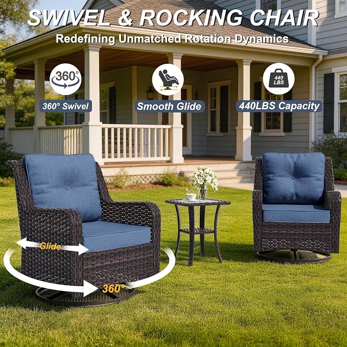 7-Piece Patio Furniture Set, Outdoor Thick Wicker Sectional Sofas with 2 Swivel Chairs, High Back Sectional Sofa Couch, Outdoor Conversation Set for Backyard, Porch, Deck, Dark Blue