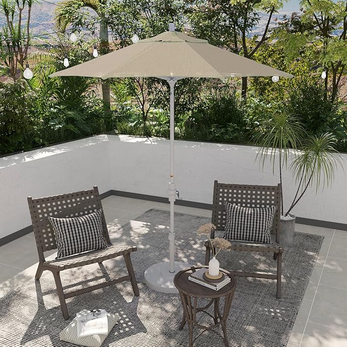 California Umbrella 7.5' Rd. Aluminum Patio Umbrella, Crank Lift, Collar Tilt, White