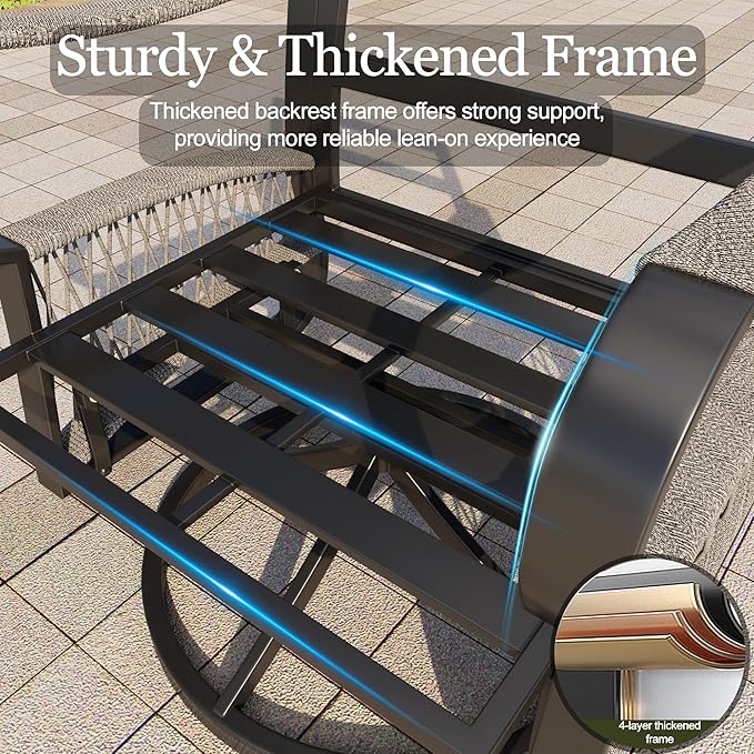 3 Pieces Outdoor Furniture Set, Metal 360° Swivel Rocking Chairs Bistro Sets, Patio Conversation Set with Side Table for Deck, Porch, Garden, Backyard, Poolside (Beige Cushions)