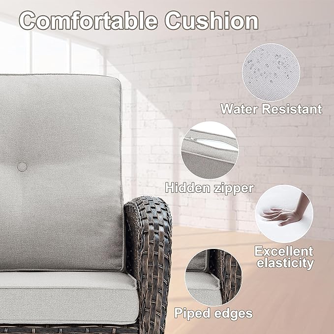 Belord Outdoor Wicker Loveseat with Coffee Table, Patio Loveseat Sofa 2 Piece Outdoor Wicker Furniture Set for Patio Porch Deck Balcony Light Brown/Beige