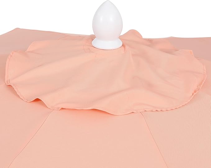 JONATHAN Y Tracy 9 ft. Outdoor Patio Umbrella with Scalloped Edge, Coastal Market Table Umbrella with Crank Lift and Tilt, 8 Sturdy Ribs UV Resistant for Pool, Coral Pink, White Pole UMB1002H