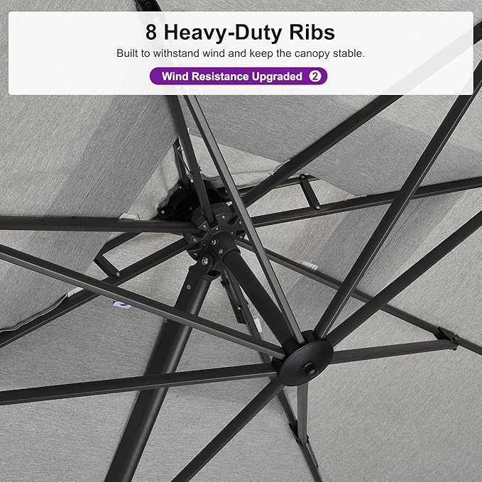 PURPLE LEAF 10' X 13' Double Top Cantilever Patio Umbrella with Light Deluxe Large Outdoor Umbrella Rectangle Offset Umbrella with Fade Resistance for Garden Deck Pool Patio, Pebble Grey