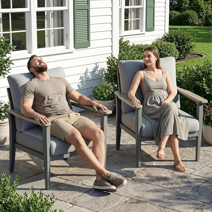 Aluminum Outdoor Patio Furniture Set 2-Piece, Patio Conversation Set Sectional Furniture Set with High Backrest & Thickened Cushions for Garden, Backyard, Poolside, Grey