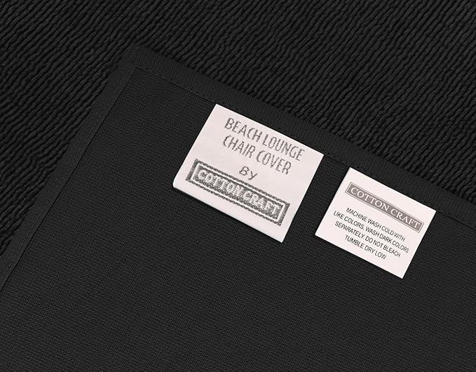 COTTON CRAFT Pool Lounge Chair Cover - 2 Pack Terry Towel Chaise Lounge Chair Cover - 100% Ringspun Cotton - Absorbent Soft Beach Chair Cover - Oversized 32 in W x 82 in Length x 7 in Pocket – Black