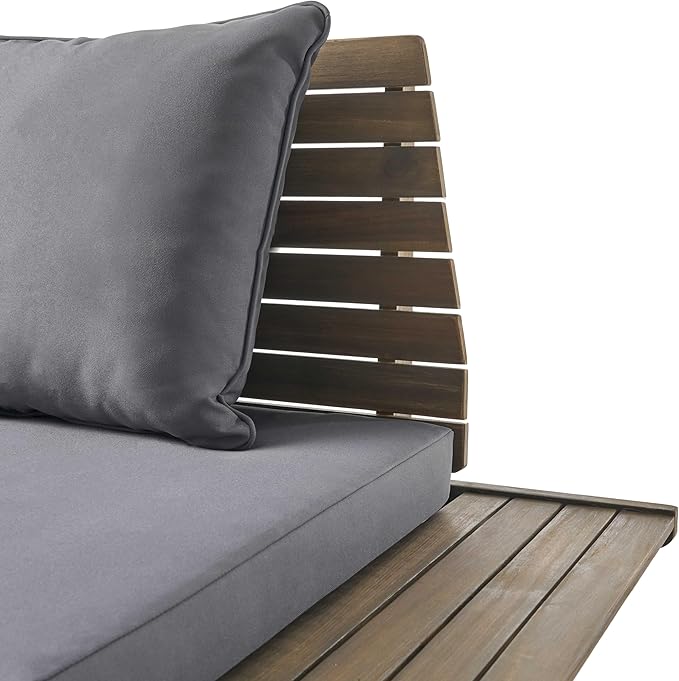 Christopher Knight Home Sedona Outdoor Acacia Wood Loveseat and Coffee Table Chat Cushion Patio Furniture Conversation Sets, 65 "W x 28.25 "D x 29.5 "H, Gray + Dark Gray