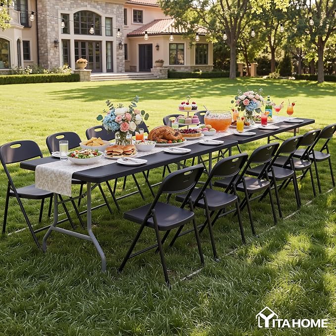 YITAHOME 6ft Folding Tables Heavy Duty Folding Table with Carrying Handle Plastic Fold up Table for Outdoor Camping Picnic Parties/Indoor Events All in Black