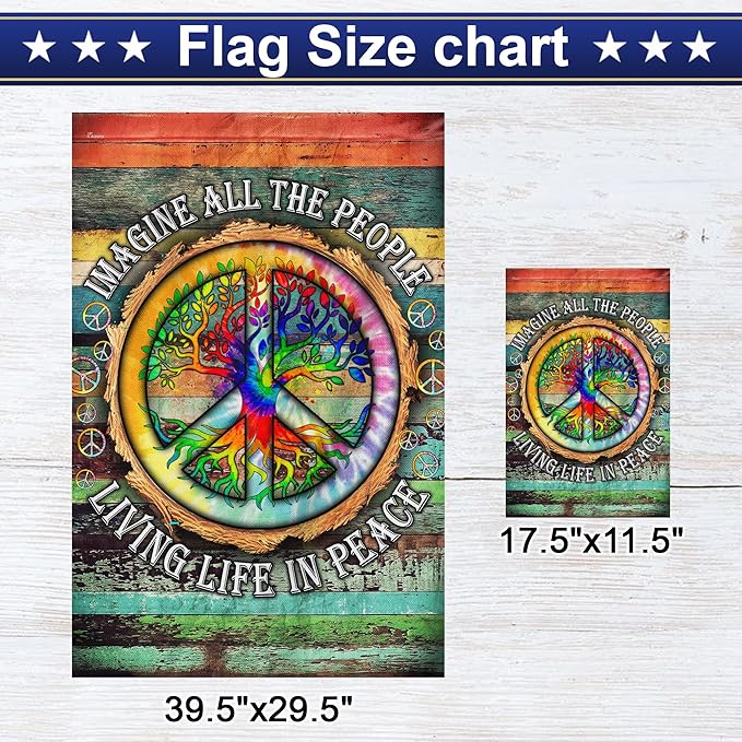 FLAGWIX American Flag-Peace Sign Hippie Flag Imagine All The People Living Life In Peace Flag TPT597F, House Flag (29.5'' x 39.5'')-USA Flags Premium Polyester-Decorative Indoor Outdoor Flag