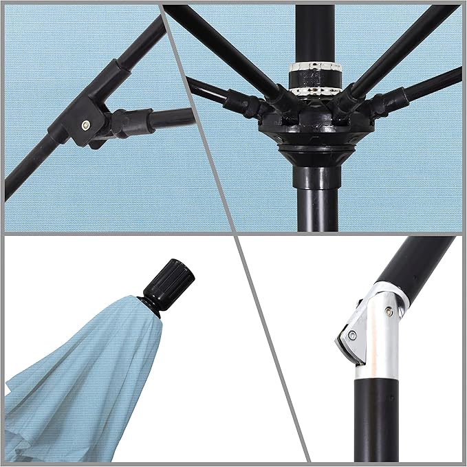 California Umbrella 9' Round Crank Lift, Collar Tilt, Aluminum Pole, Fiberglass Rib Patio Umbrella,