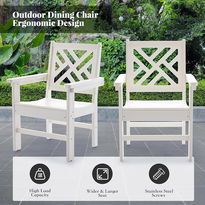 HDPE Outdoor Dining Set,10-Piece Outdoor Table and Chairs Include 8 Dining Chairs and 2 Pcs 62.5" Patio Dining Table with Umbrella Hole (White)