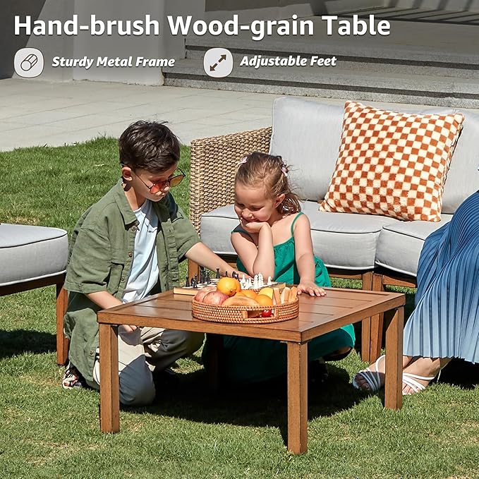 NATURAL EXPRESSIONS Patio Furniture Sets, 5 Pieces Wicker Outdoor Sectional Couch Sofa Patio Outdoor Furniture Conversation Set with Handwoven Rattan,Handbrush Wooden Grain Metal Frame,5" Cushions