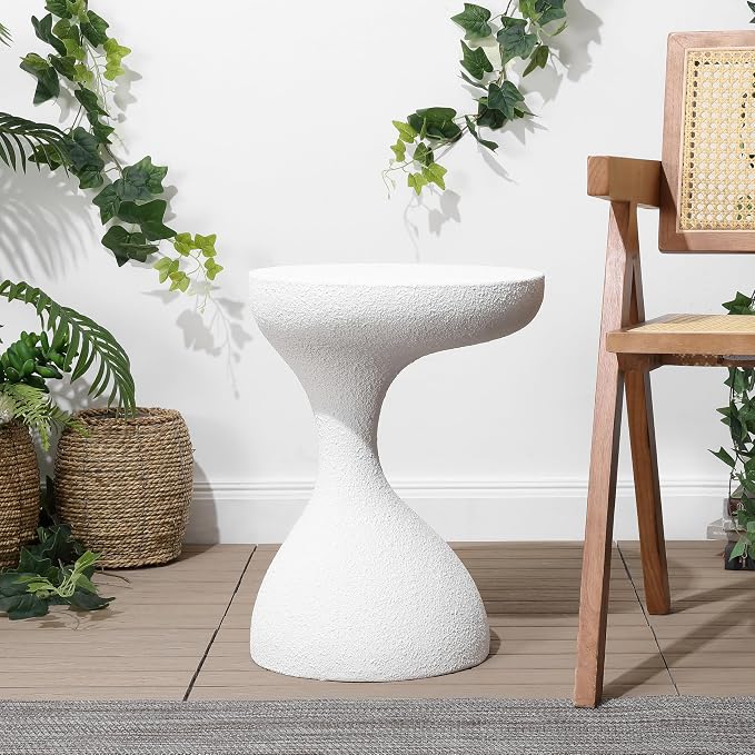 JONATHAN Y Boracay Modern Sculptural Indoor/Outdoor Side Table, 15" x 19.75" Weather-Resistant Pedestal Accent Table and Garden Stool for Patio, Deck or Living Room, Frosted White TBL1110C