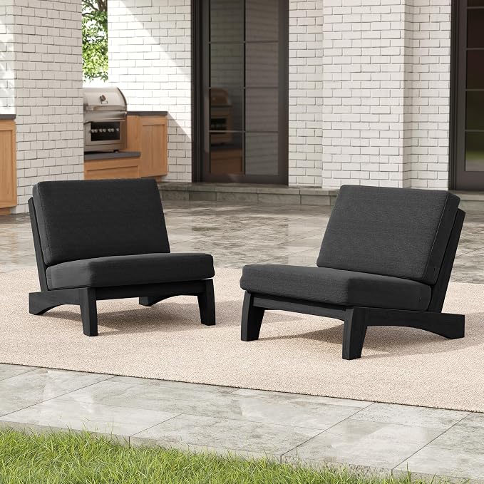 Pia Ricoo 4 Piece Patio Furniture Sets, Outdoor Furniture with 2 Chairs & Coffee Table, Patio Conversation Set for Backyard, Deck, Lawn, Drak, Dark Wood