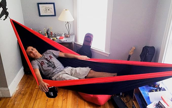 Hammock Bliss Single - Camping Hammock - Camping Essentials, Portable Hammock - The Longest Single Hammock On Earth for Outside, Hiking, and Travel (Navy/Red)
