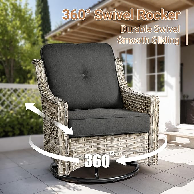 HOOOWOOO Patio Furniture Set,5 Pieces Wicker Outdoor Furniture,High Back Conversation Set with All Weather Resistant Fire Pit Table Couch Swivel Chairs,Black