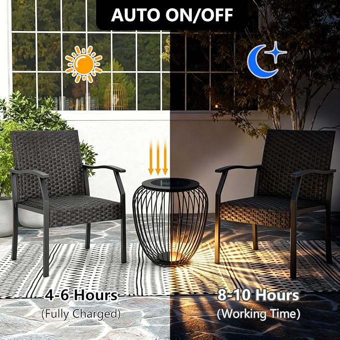 LED Outdoor Side Table, 18 Inch Metal Cage Patio End Table with Bottom LED Light, Solar Powered, 2-in-1 Multi-Purpose Stool, Waterproof Garden Furniture for Balcony Poolside Backyard