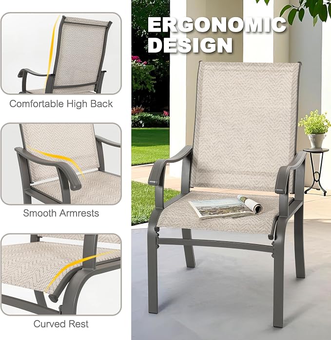 NUU GARDEN 5-Piece Outdoor Dining Set, 4 Textilene Patio Dining Chairs and 37'' Square Slatted Table with Umbrella Hole, Weather-Resistant Patio Furniture for Garden, Patio, Backyard, Beige