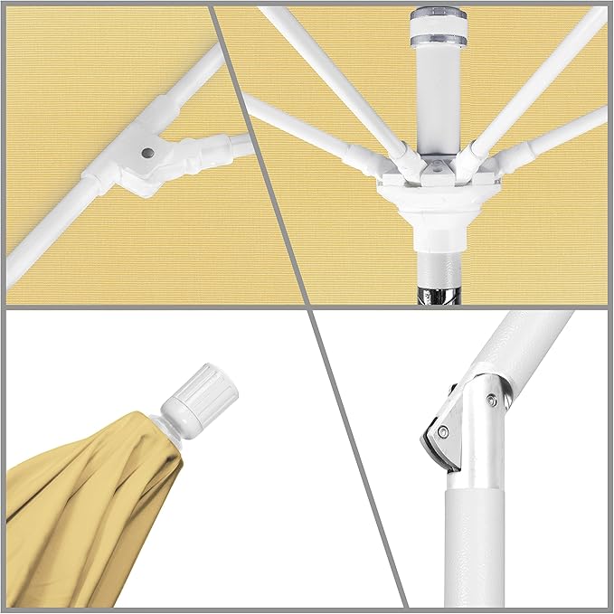 California Umbrella 9' Round Crank Lift, Collar Tilt, Aluminum Pole, Fiberglass Rib Patio Umbrella, White Finish