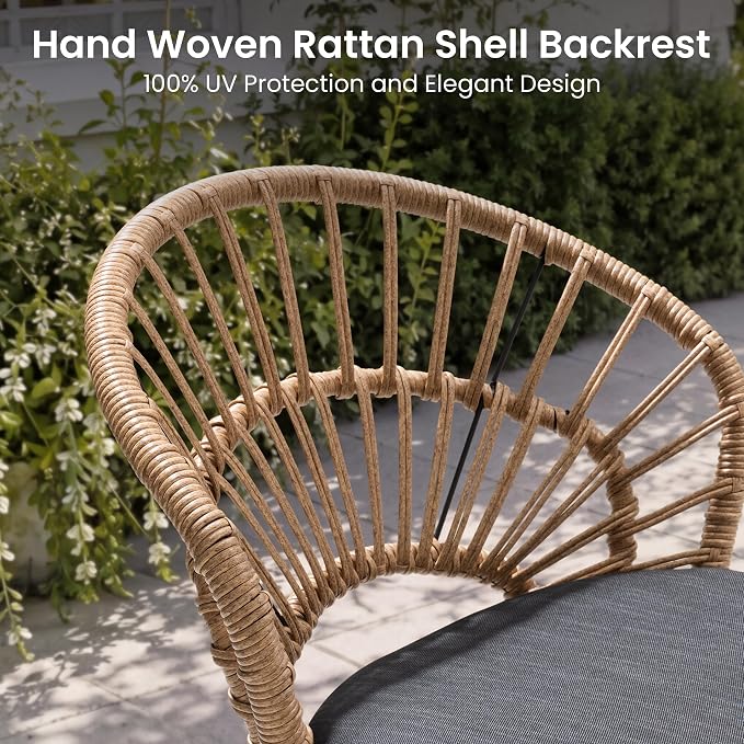 9 Piece Aluminum Square Outdoor Dining Set with Rattan Patio Chairs | 56.9" Large Patio Dining Table with Umbrella Hole, 8 Shell Shaped Rattan Patio Chairs with Black Cushions for Garden Deck