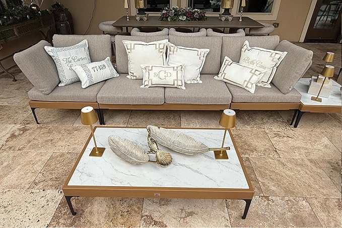 PURPLE LEAF 5 Pieces Outdoor Conversation Furniture Sets with Coffee Tables Patio Wicker Sectional Sets Aluminum L-Shaped Sofa Chairs for Balcony Yard Garden Poolside, Cushions and Pillows Included