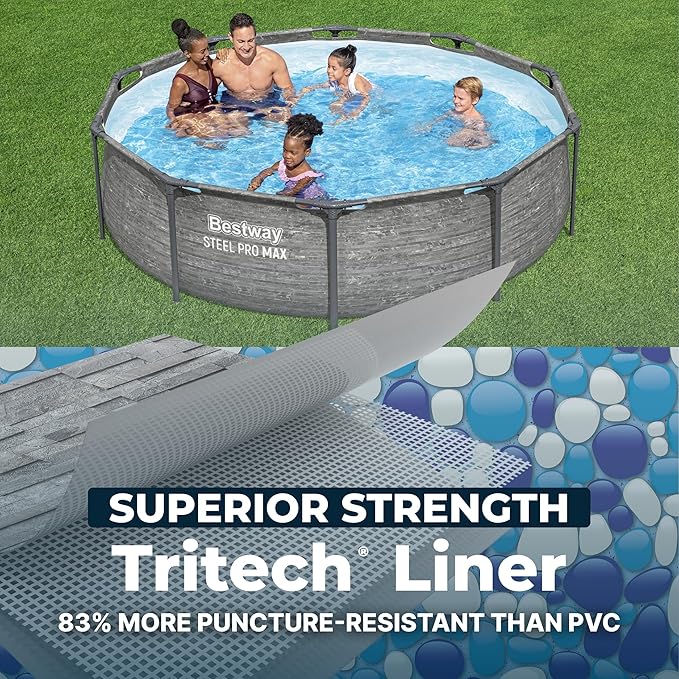 Bestway Steel Pro MAX 10' x 30" Above Ground Pool, Round Metal Frame Outdoor Swimming Pool Set with Filter Pump, Stacked Stone Print