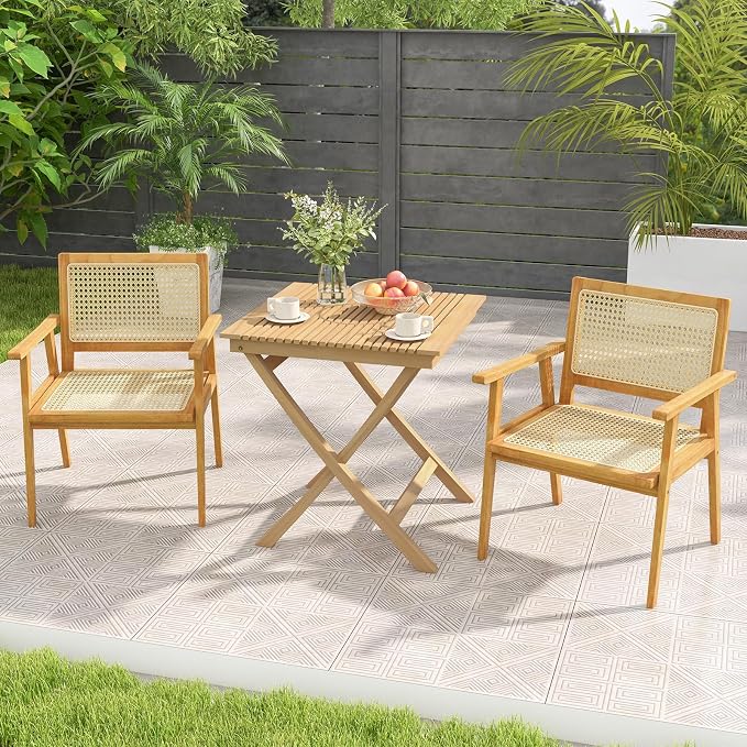 Tangkula 27.5 Inch Teak Wood Patio Dining Table, Square Outdoor Bistro Table with Slatted Tabletop, Sturdy Wood Frame & Thickened Top, Teak Outside Dining Table for Balcony, Deck, Porch, Backyard