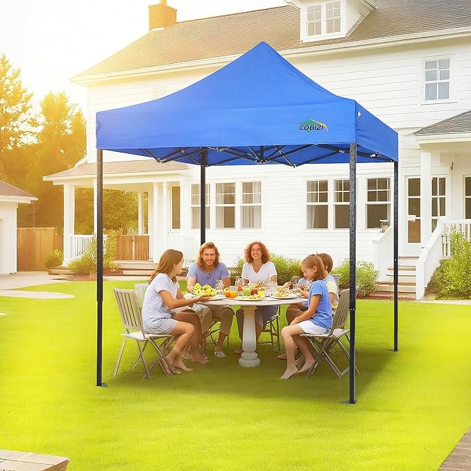 COBIZI 6.6x6.6 Pop up Canopy Tent Heavy Duty Without Sidewalls, Easy Set-up Commercial Outdoor Party Tent, 100% Waterproof Wedding TGazebo, 3 Height Adjustable with Carry Bag, Blue