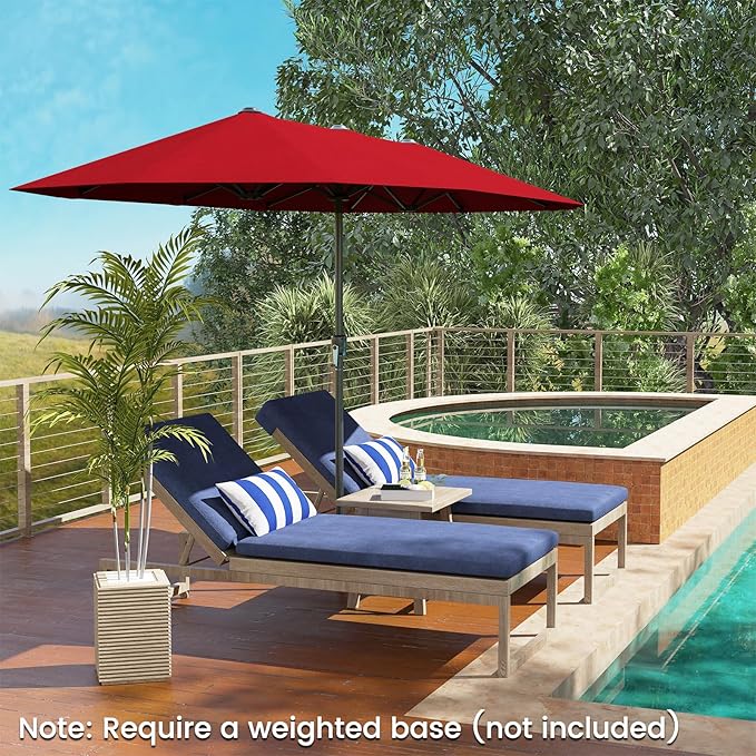 Tangkula 13 FT Large Patio Umbrella, Outdoor Double-Sided Table Market Umbrella w/Crank Handle, 12 Heavy-Duty Ribs, Sun-Protective Rectangular Twin Parasol for Garden Deck Lawn Poolside (Burgundy)