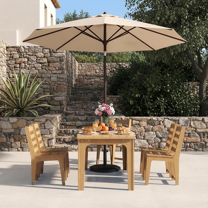 HDPE Outdoor Patio Dining Chair All Weatherproof Set of 2, Teak Color | Slatted Back Dining Armless Chair, Weatherproof Outdoor Side Chair Patio Furniture for Poolside Garden Backyard Deck Indoor