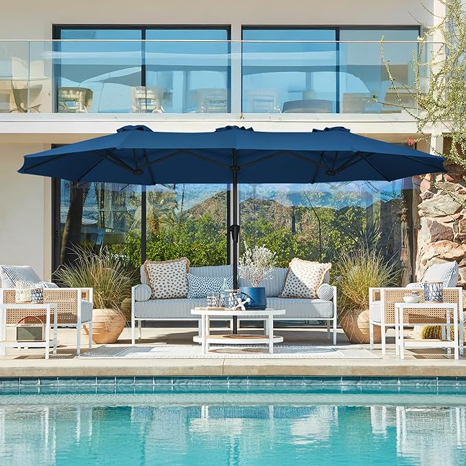 SUPERJARE 13FT Outdoor Umbrella for Patio, Double sided Pool Umbrellas with Fade Resistant Canopy, Large Table Umbrella for Deck, Market, Backyard - Navy Blue(No Base)
