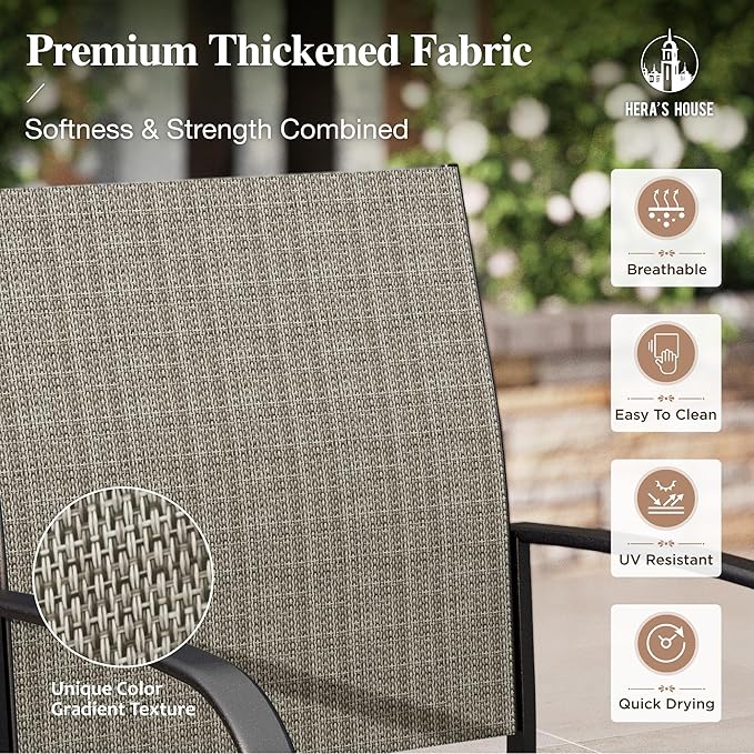 HERA'S HOUSE 5-Piece Patio Table and Chairs, Outdoor Dining Set for 4, Square Metal Table and Textilene Chairs with Umbrella Hole for Lawn Garden Backyard Deck, Brown