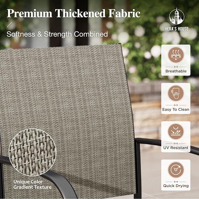 HERA'S HOUSE 9pc Outdoor Patio Dining Set for 8, Textilene Chairs, Brown | 57.5" Square Metal Table with umbrella hole. Waterproof, rust-resistant, all-weather for backyard, porch