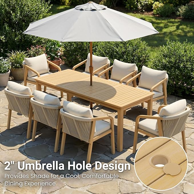 Wisteria Lane 6 Pieces Acacia Patio Dining Set for 6, Patio Dining Table and Chairs Set with Cushion, Modern Outdoor Dining Furniture Set for Garden Lawn Deck Backyard, Beige