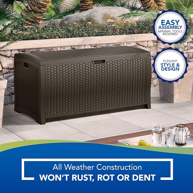 Suncast 99 Gallon Wicker Deck Box + DC America 18-Inch Umbrella Base