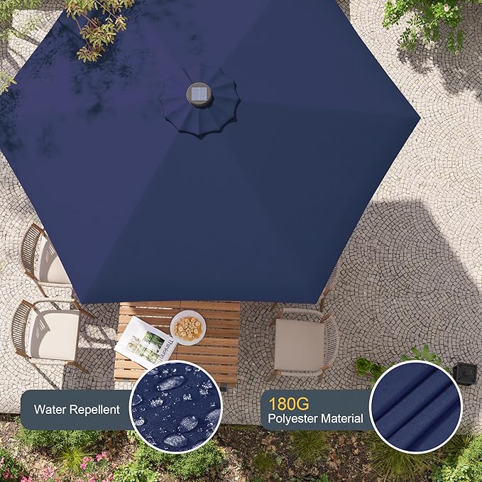 7.5ft Outdoor Umbrella Patio Umbrella with Solar Lights,18 LED Lighted Table Market Outdoor Umbrella, 2-Year-Non-Fading, for Pool, Deck, Garden,Backyard
