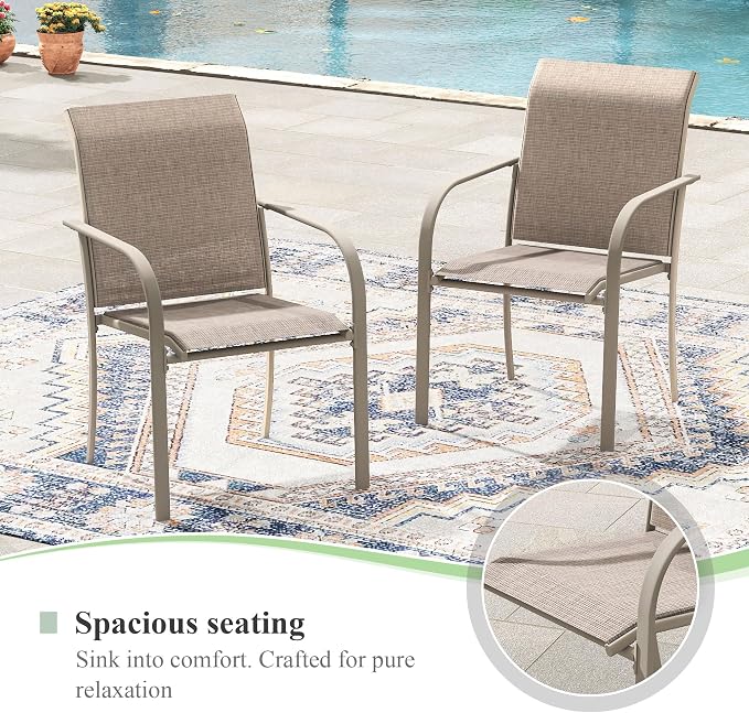 Patio Table and Chairs Set for 6, Outdoor Dining Set with 6 Stackable Dining Chairs and 63"x 37.8" Metal Steel Rectangle Dining Table for Backyard, Deck, Lawn, Garden, Sandshell