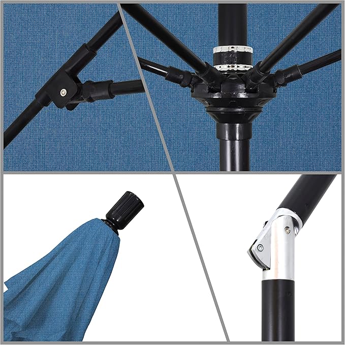 California Umbrella 9' Round Crank Lift, Collar Tilt, Aluminum Pole, Fiberglass Rib Patio Umbrella,